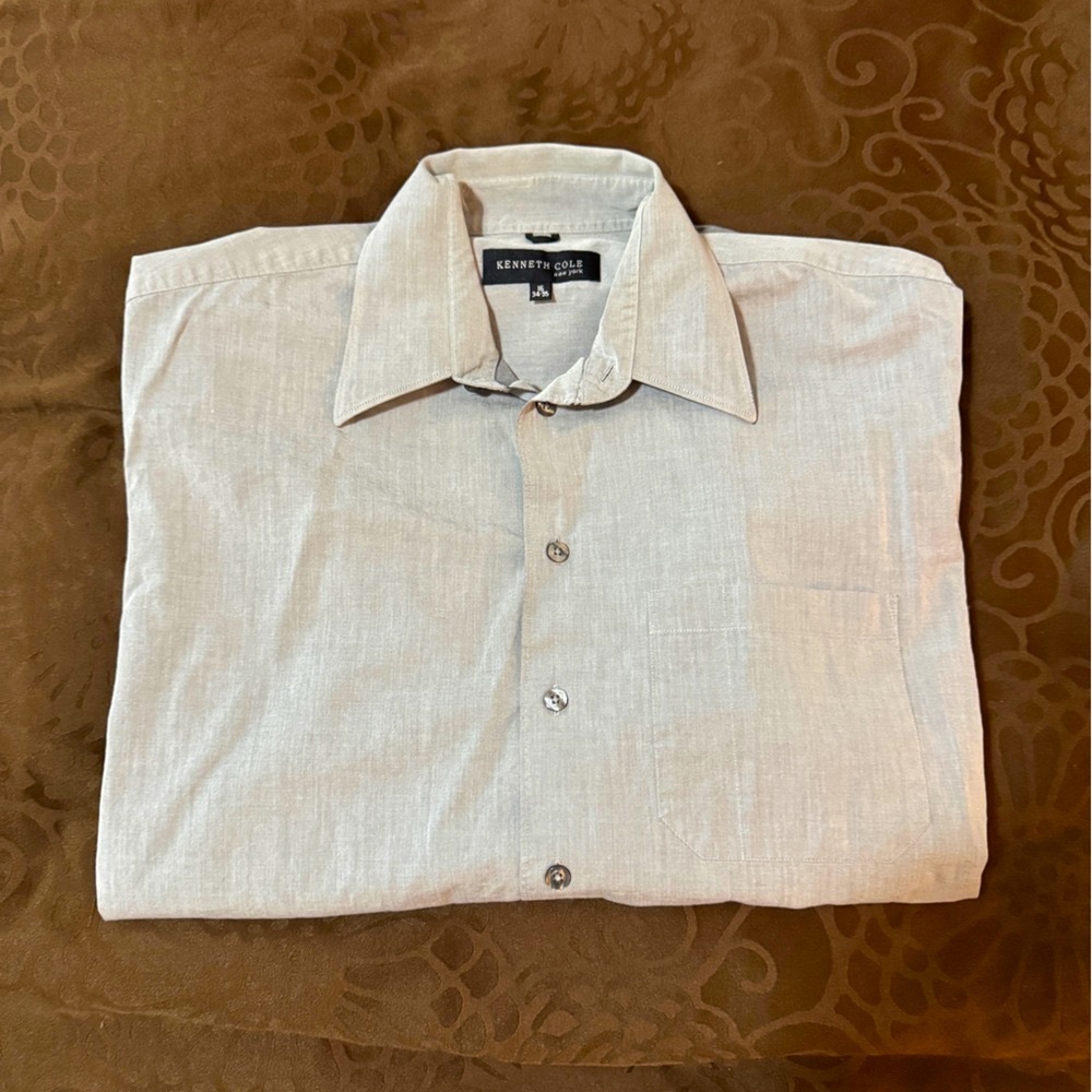 Men’s Light Gray Kenneth Cole Long Sleeved Button-Up Dress Shirt Size 16/ 34-35